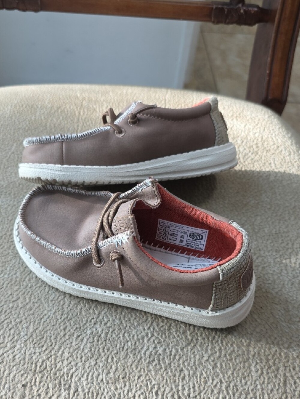 Hey Dude Kids Taupe Sneakers with Coral Lining - Picture 6 of 10